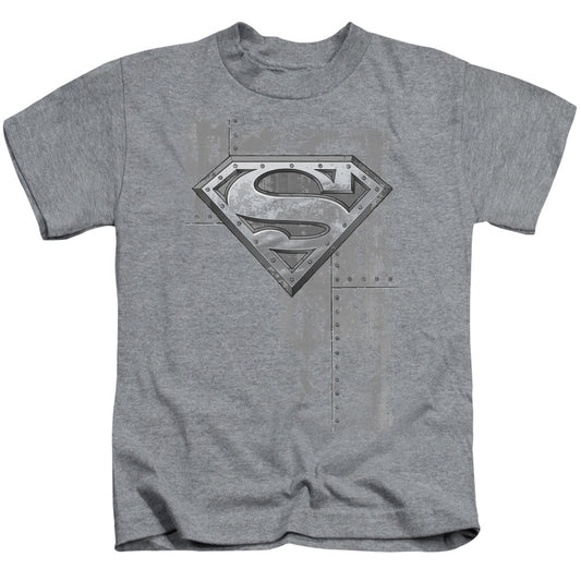 Superman Riveted Metal Juvenile Kids Youth T Shirt Athletic Heather