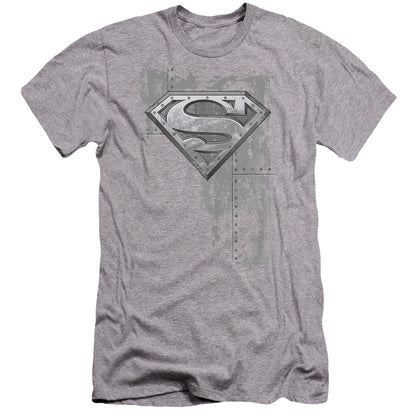 Superman Riveted Metal Premium Bella Canvas Slim Fit Mens T Shirt Athletic Heather