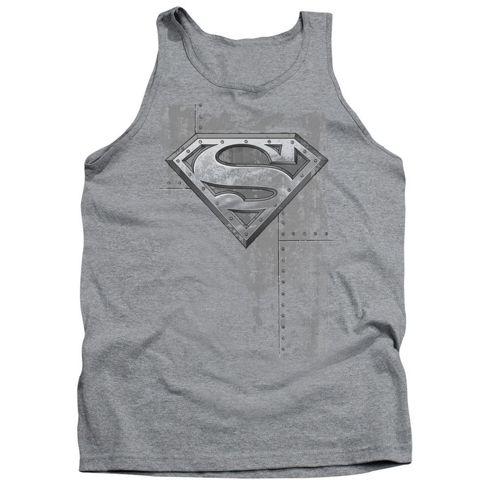 Superman Riveted Metal Mens Tank Top Shirt Athletic Heather