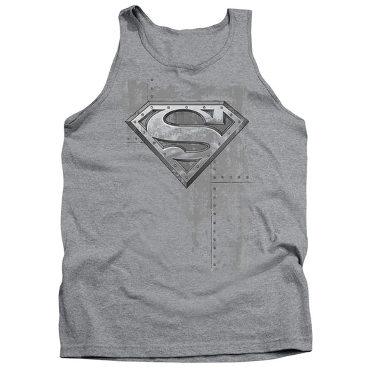 Superman Riveted Metal Mens Tank Top Shirt Athletic Heather