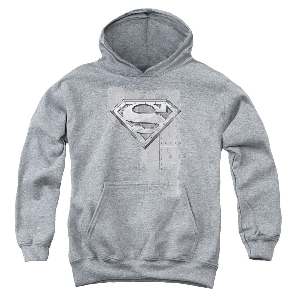 Superman Riveted Metal Kids Youth Hoodie Heather