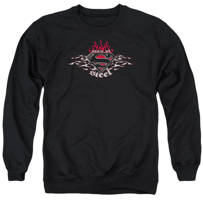 Superman Steel Flames Shield Mens Crewneck Sweatshirt Black