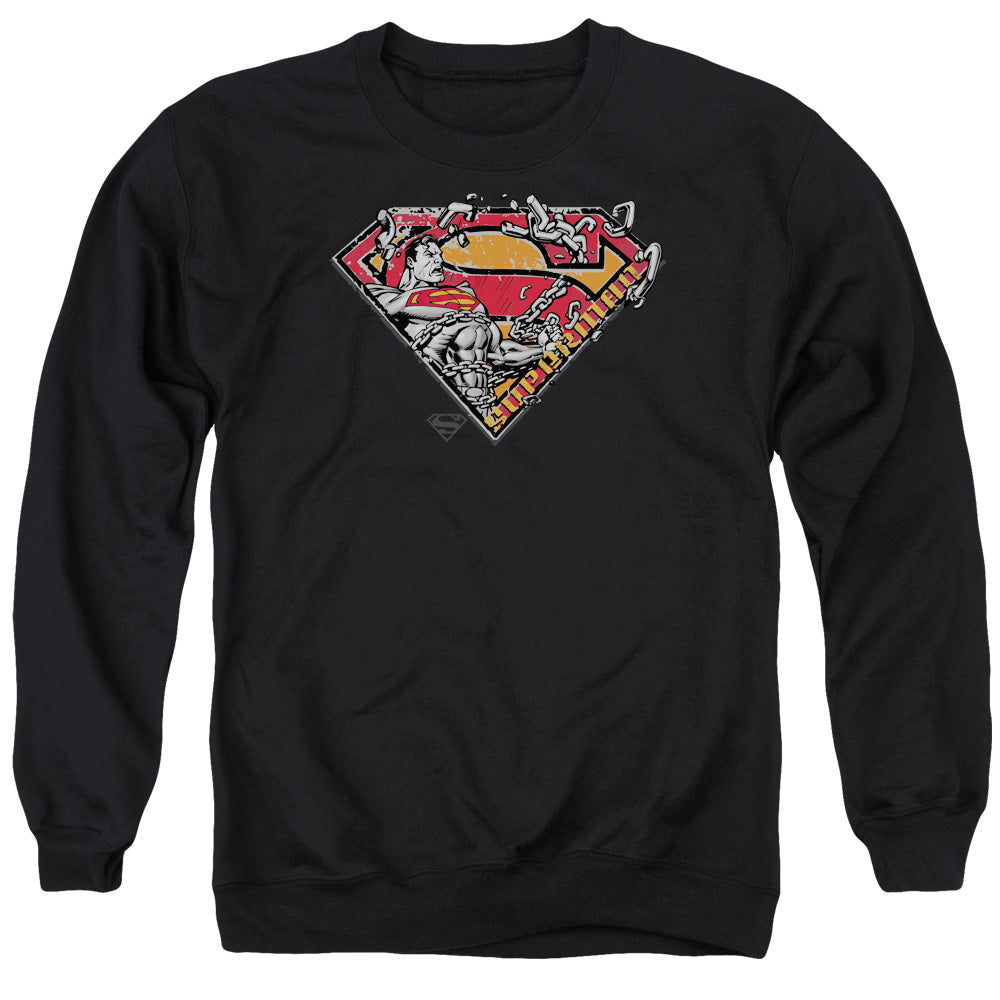 Superman Breaking Chain Logo Mens Crewneck Sweatshirt Black