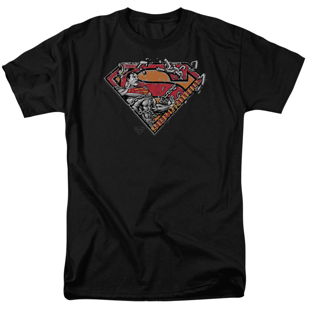 Superman Breaking Chain Logo Mens T Shirt Black 