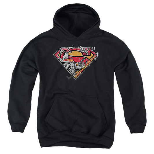 Superman Breaking Chain Logo Kids Youth Hoodie Black