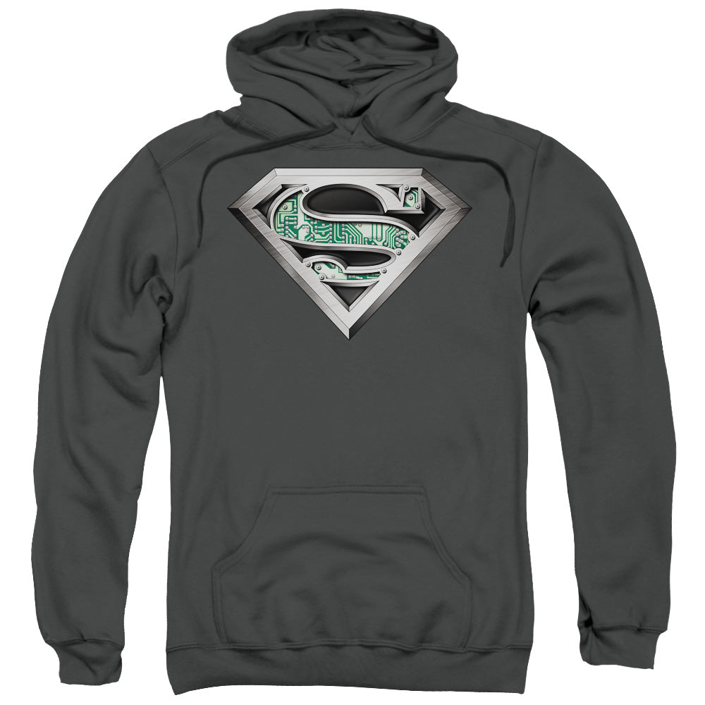 Superman Circuitry Logo Mens Hoodie Charcoal