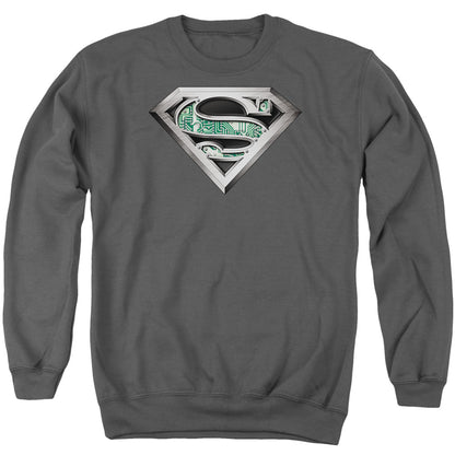 Superman Circuitry Logo Mens Crewneck Sweatshirt Charcoal