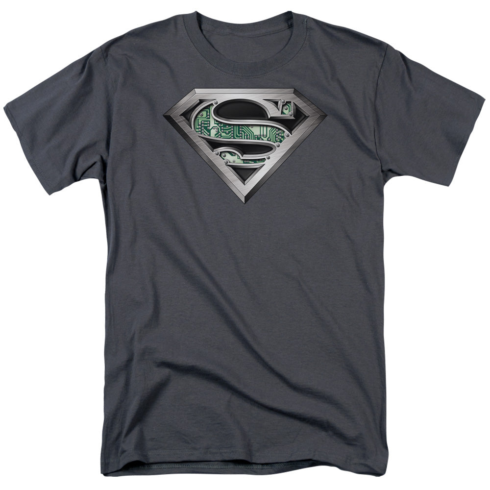 Superman Circuitry Logo Mens T Shirt Charcoal