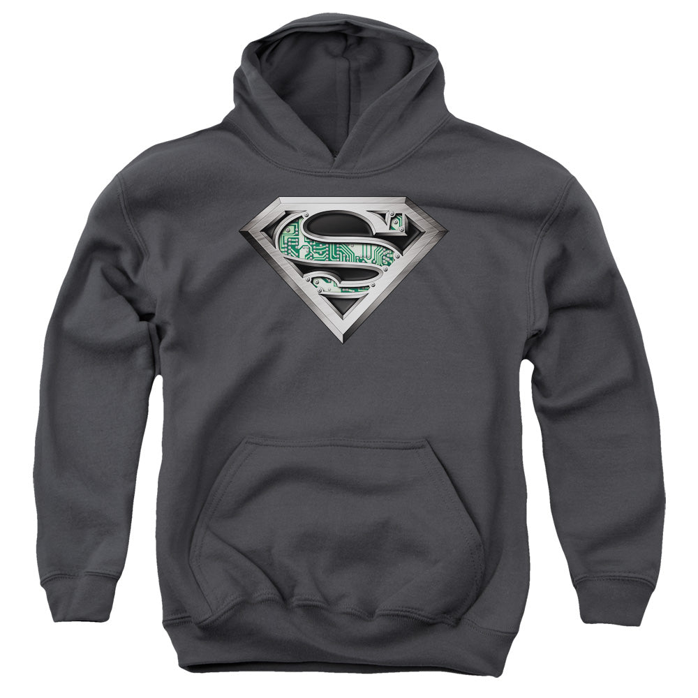 Superman Circuitry Logo Kids Youth Hoodie Charcoal