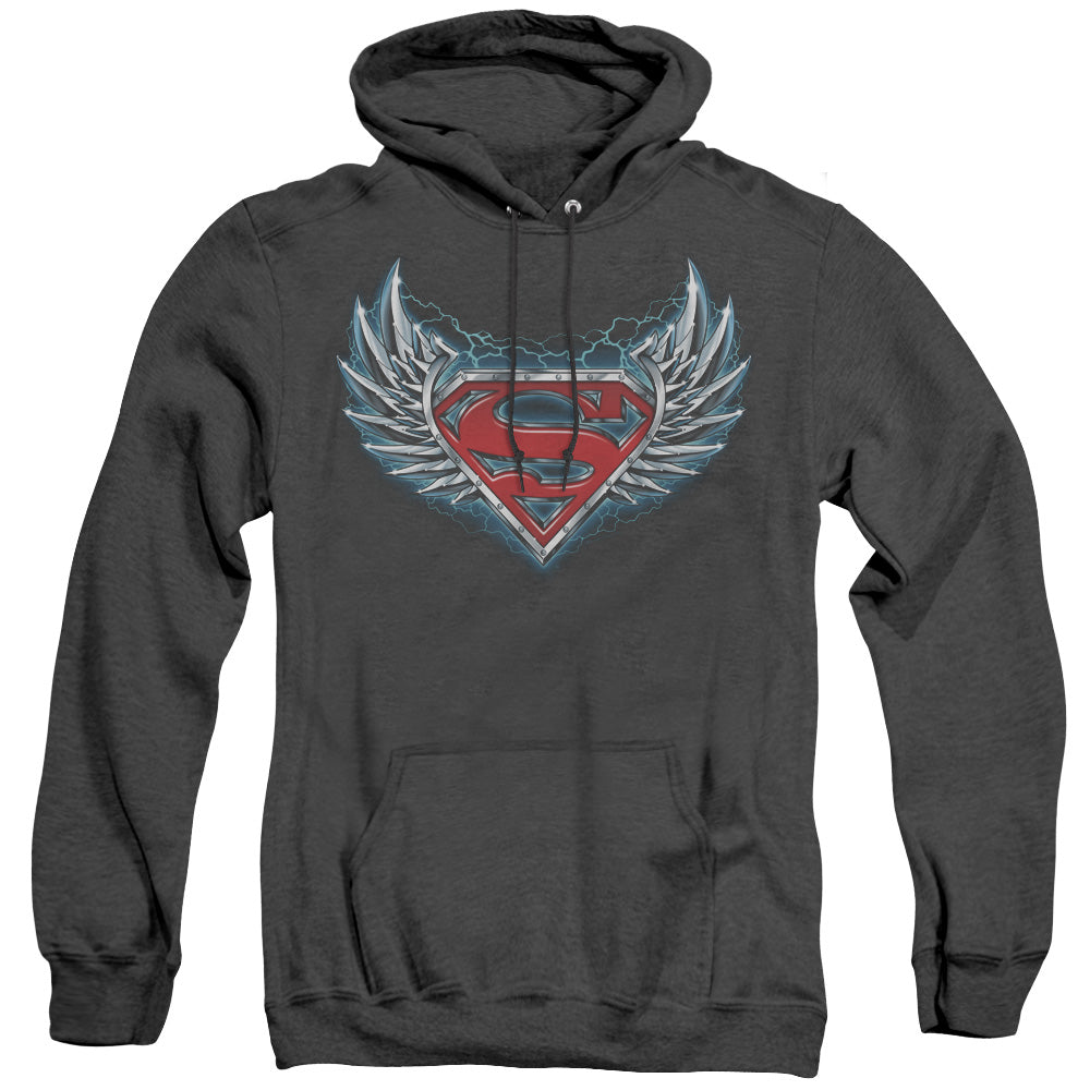 Superman Steel Wings Logo Mens Heather Hoodie Black