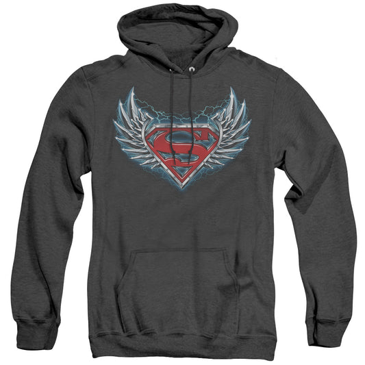 Superman Steel Wings Logo Heather Mens Hoodie Black