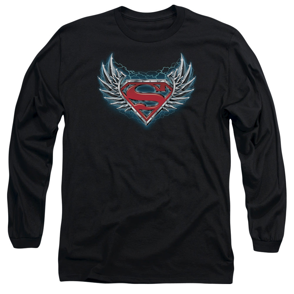 Superman Steel Wings Logo Mens Long Sleeve Shirt Black