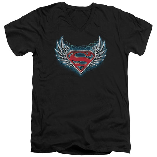 Superman Steel Wings Logo S S Adult V Neck Black