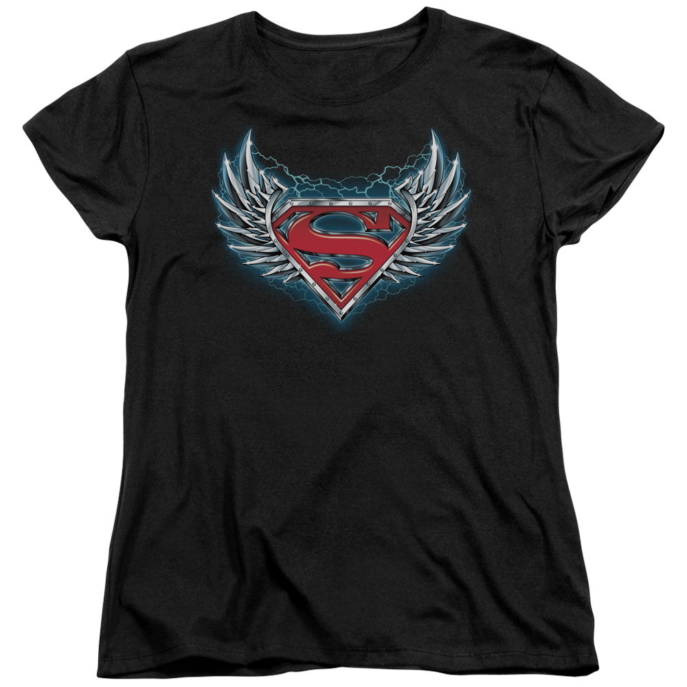 Superman Steel Wings Logo Womens T Shirt Black