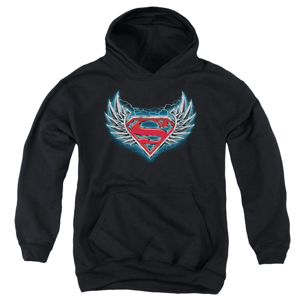 Superman Steel Wings Logo Kids Youth Hoodie Black