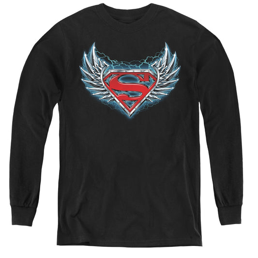 Superman Steel Wings Logo Long Sleeve Kids Youth T Shirt Black