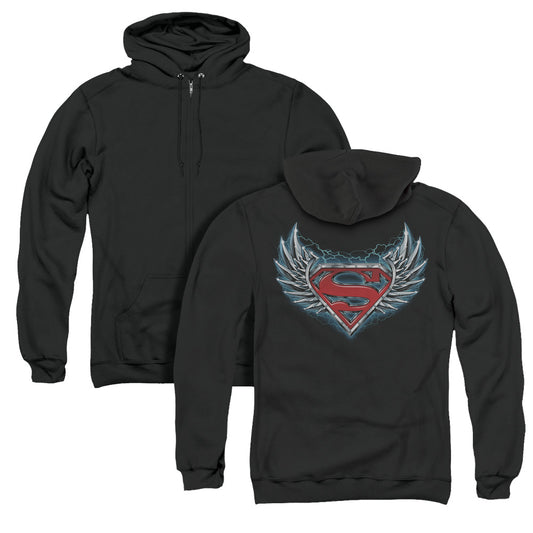 Superman Steel Wings Logo Back Print Zipper Mens Hoodie Black