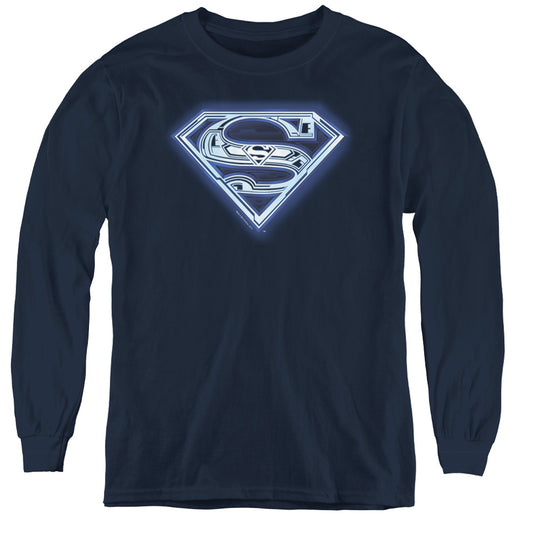 Superman Cyber Shield Long Sleeve Kids Youth T Shirt Navy