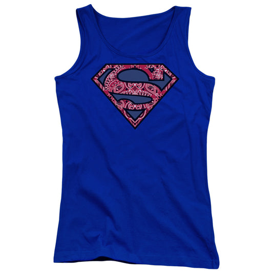 Superman Paisley Shield Womens Tank Top Shirt Royal Blue