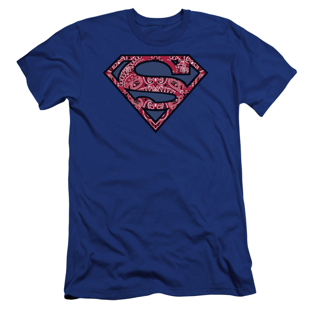 Superman Paisley Shield Premium Bella Canvas Slim Fit Mens T Shirt Royal Blue