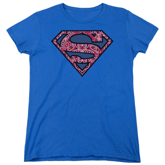 Superman Paisley Shield Womens T Shirt Royal Blue