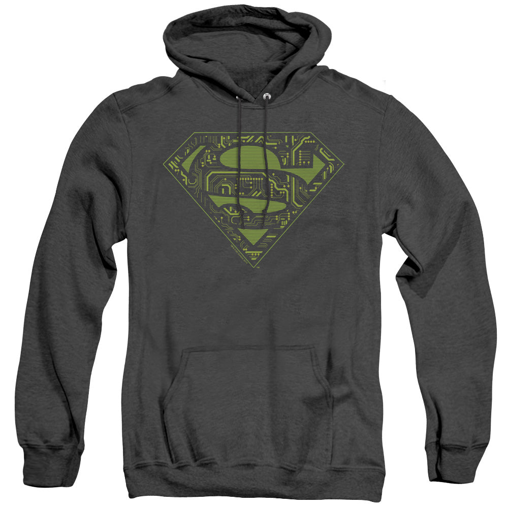 Superman Circuits Shield Mens Heather Hoodie Black