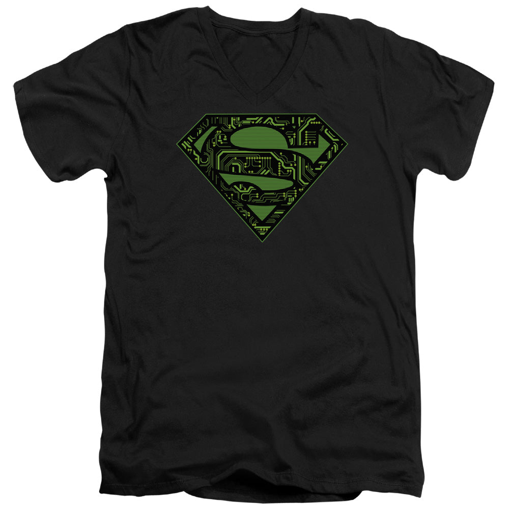 Superman Circuits Shield S S Adult V Neck Black