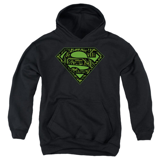 Superman Circuits Shield Kids Youth Hoodie Black