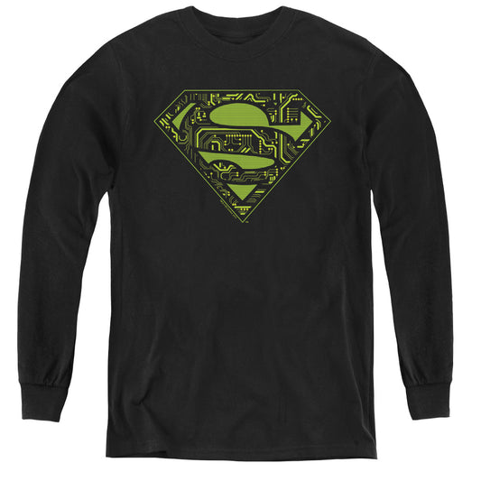 Superman Circuits Shield Long Sleeve Kids Youth T Shirt Black