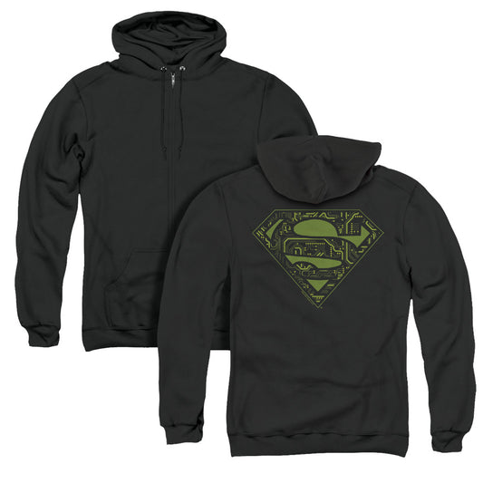 Superman Circuits Shield Back Print Zipper Mens Hoodie Black