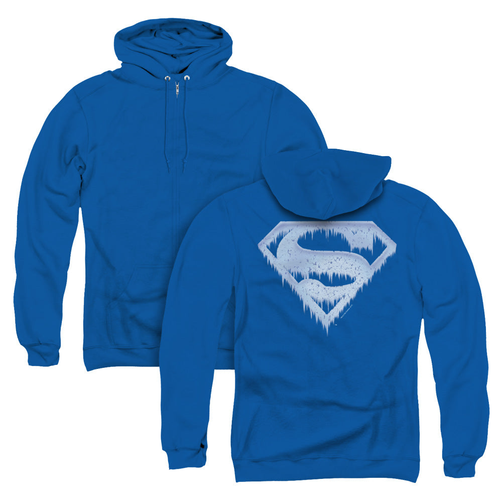 Superman Ice And Snow Shield Back Print Zipper Mens Hoodie Royal Blue