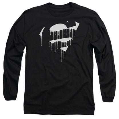 Superman Dripping Shield Mens Long Sleeve Shirt Black