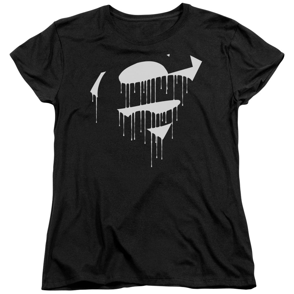 Superman Dripping Shield Womens T Shirt Black