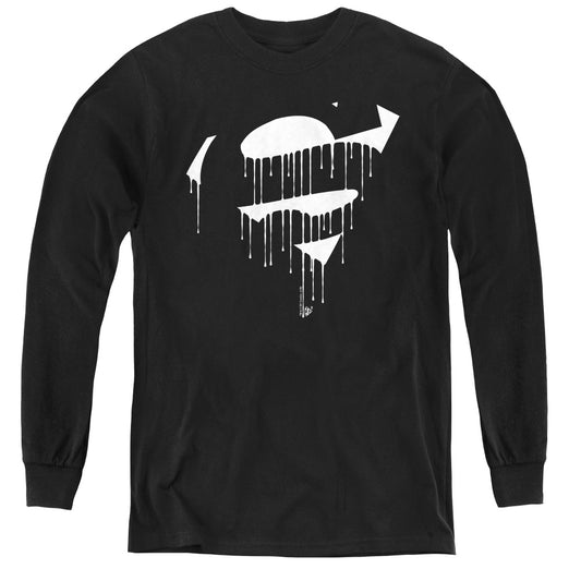 Superman Dripping Shield Long Sleeve Kids Youth T Shirt Black