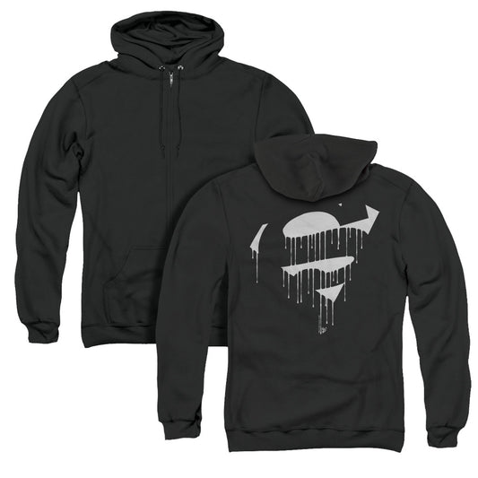 Superman Dripping Shield Back Print Zipper Mens Hoodie Black