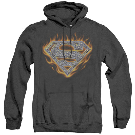 Superman Steel Fire Shield Heather Mens Hoodie Black