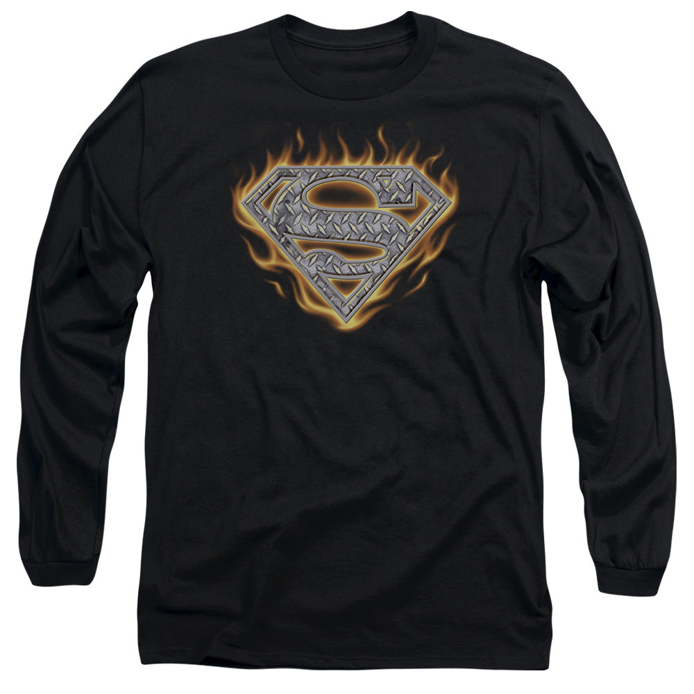 Superman Steel Fire Shield Mens Long Sleeve Shirt Black