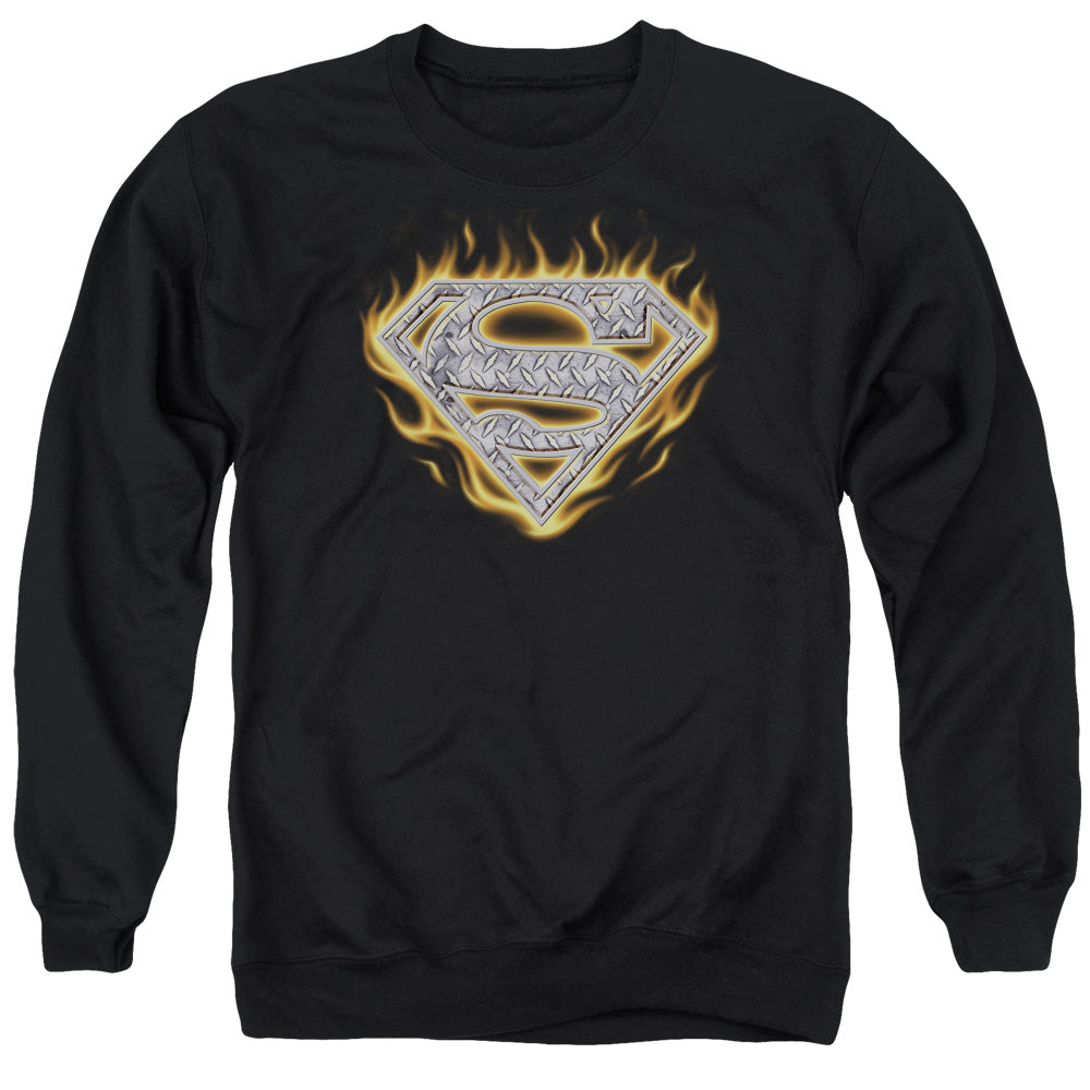 Superman Steel Fire Shield Mens Crewneck Sweatshirt Black