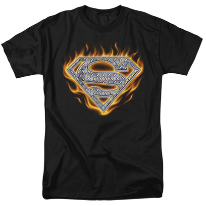 Superman Steel Fire Shield Mens T Shirt Black