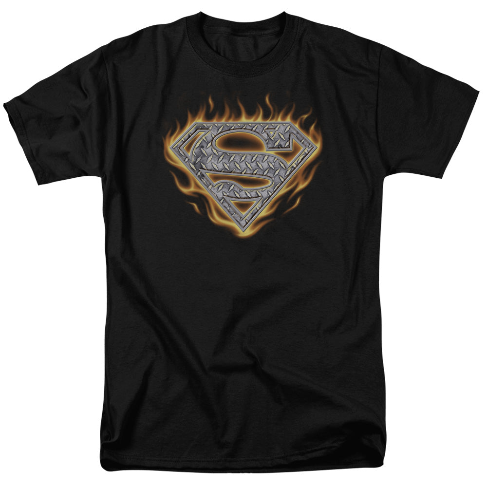 Superman Steel Fire Shield Mens T Shirt Black