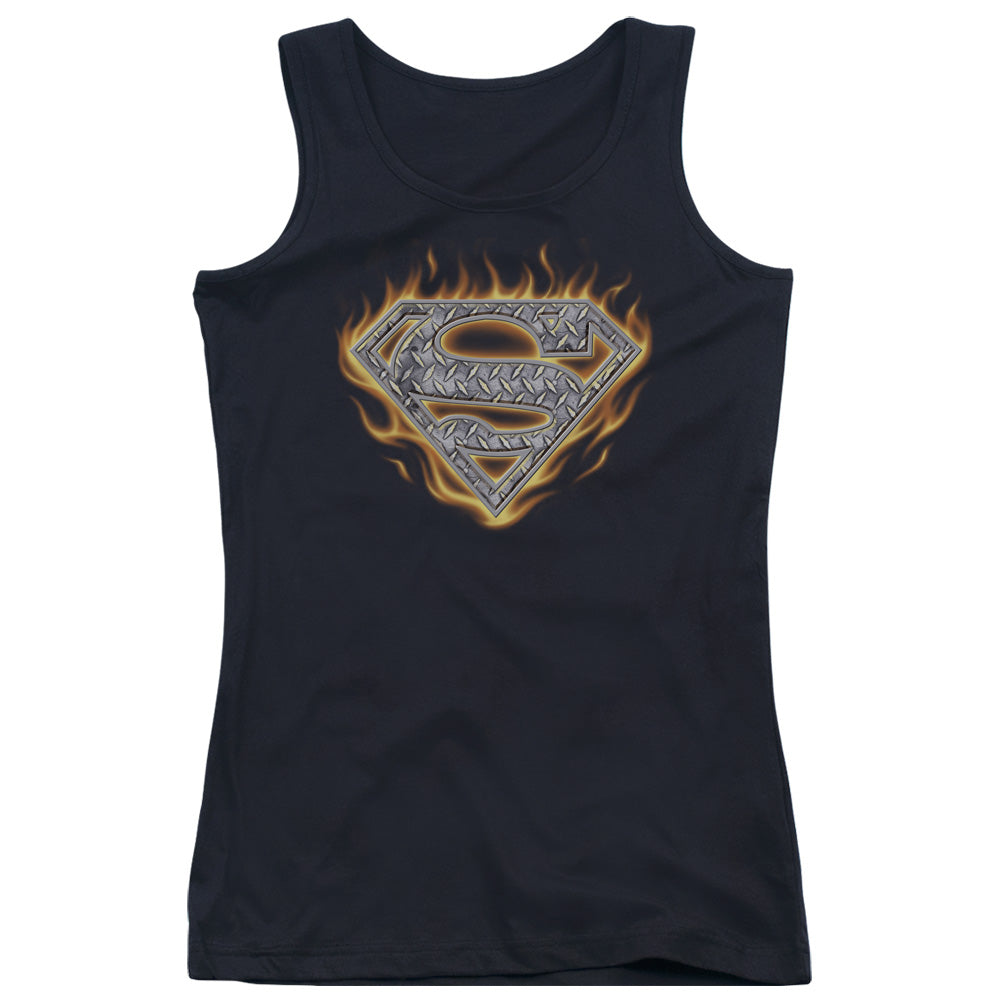 Superman Steel Fire Shield Womens Tank Top Shirt Black