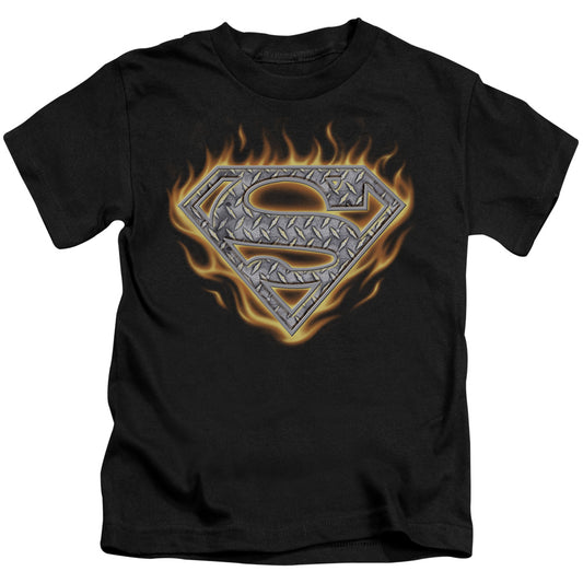 Superman Steel Fire Shield Juvenile Kids Youth T Shirt Black