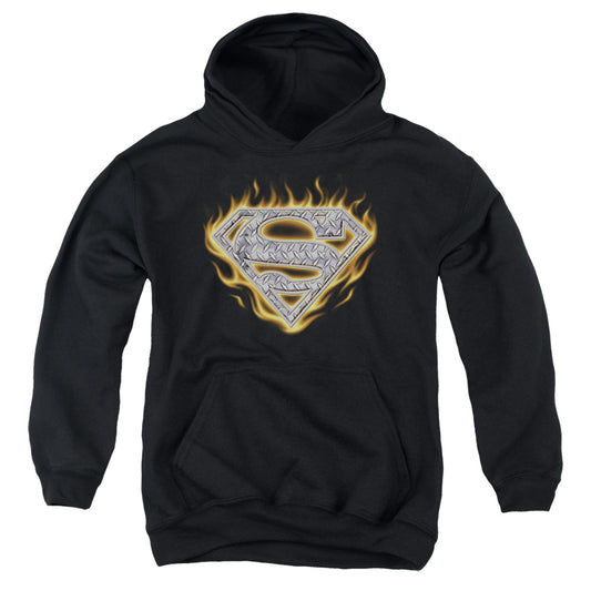 Superman Steel Fire Shield Kids Youth Hoodie Black