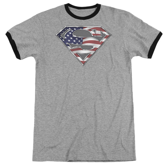 Superman All Heather Ringer Mens T Shirt Heather Black