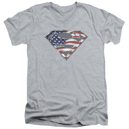 Superman All S S Adult V Neck Athletic Heather