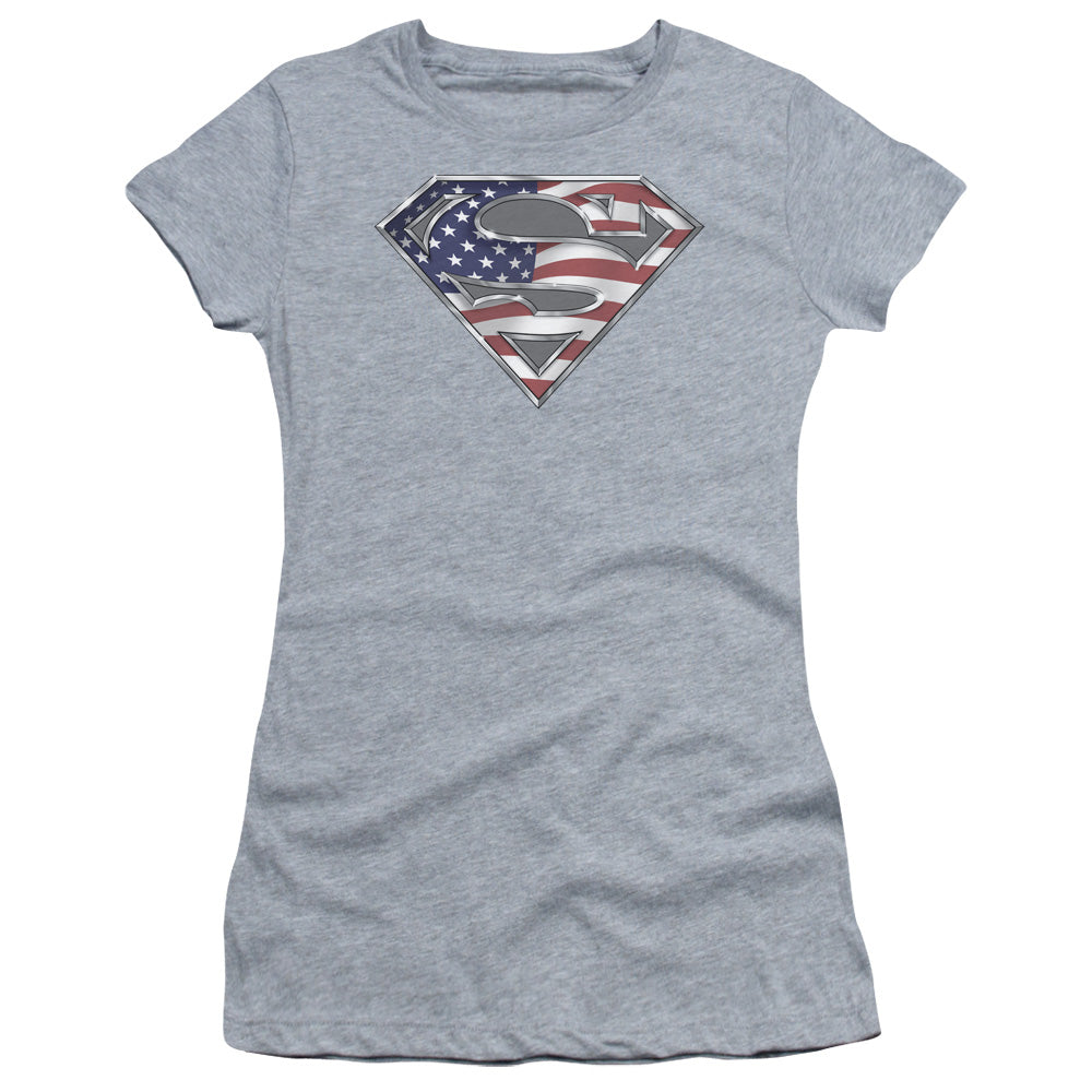 Superman All Junior Sheer Cap Sleeve Womens T Shirt Athletic Heather