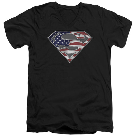 Superman All American Shield Mens Slim Fit V Neck T Shirt Black