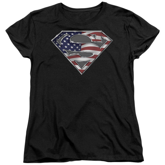 Superman All American Shield Womens T Shirt Black