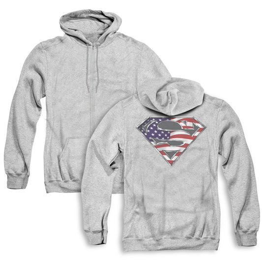 Superman All Back Print Zipper Mens Hoodie Athletic Heather