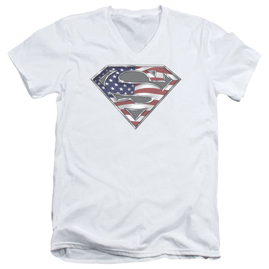 Superman All American Shield Mens Slim Fit V Neck T Shirt White